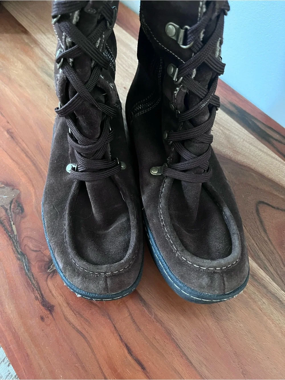 Timberland Women Brown Suede Lace Up Tall Winter Boots 8.5 64621 Shearling Lined